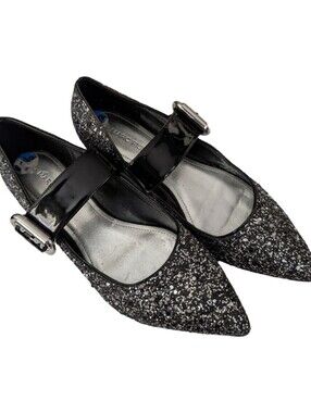 Marc Fisher pointed toe Mary Jane flats black glitter Shoes Bling Party Formal